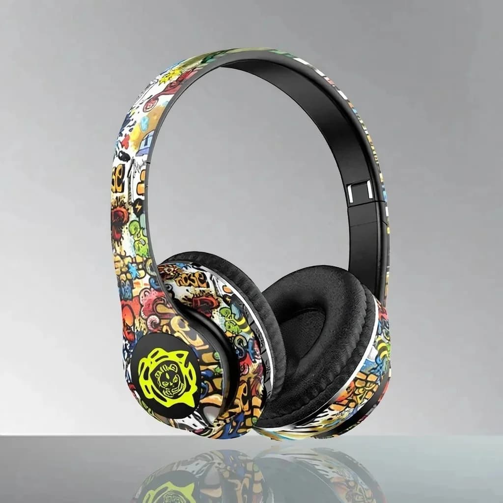 Juhtmevabad Bluetooth-kõrvaklapid kõrvapealsed grafiti-disain kokkupandav