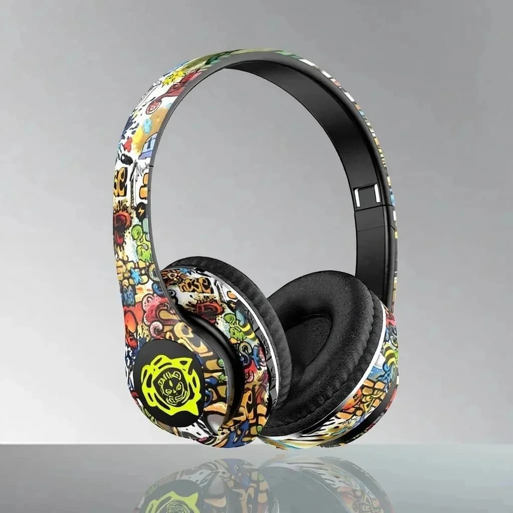 Juhtmevabad Bluetooth-kõrvaklapid, kõrvapealsed, graffiti-disain, kokkupandavad
