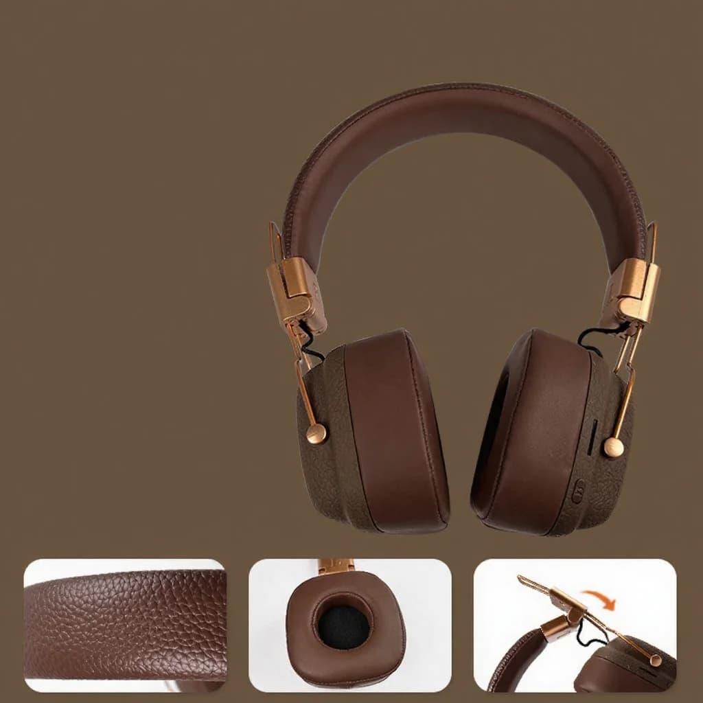 Retro Over-Ear Bluetooth Headphones with EQ Modes and Foldable Design