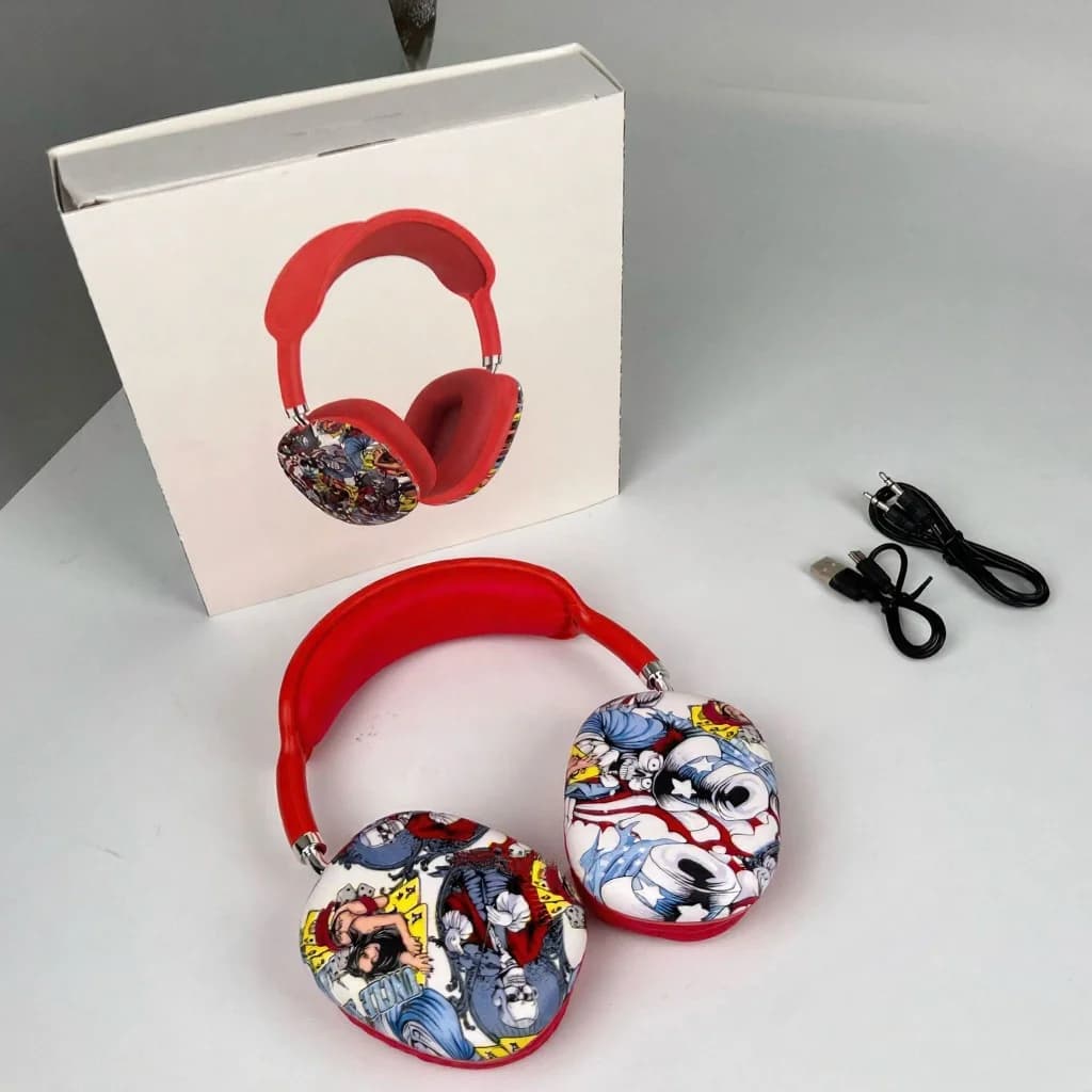 Grafiti-kujundusega kõrvapealsed Bluetooth-kõrvaklapid FM-raadio ja TF-kaardi pesaga