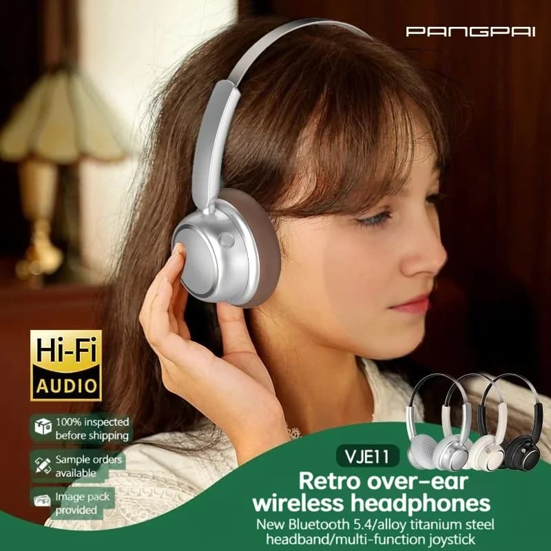 Retro stiilis juhtmevabad Bluetooth-kõrvaklapid metallist peapaela ja pika aku kestvusega