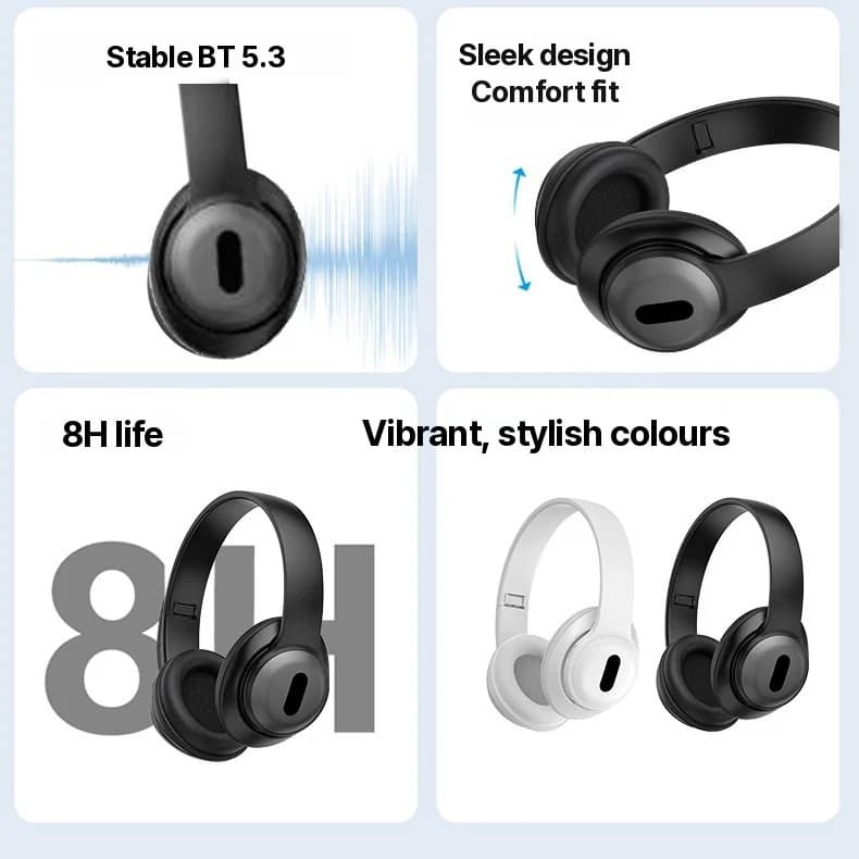 Kõrvapealsed juhtmevabad Bluetooth-kõrvaklapid FM-raadio ja TF-kaardipesaga