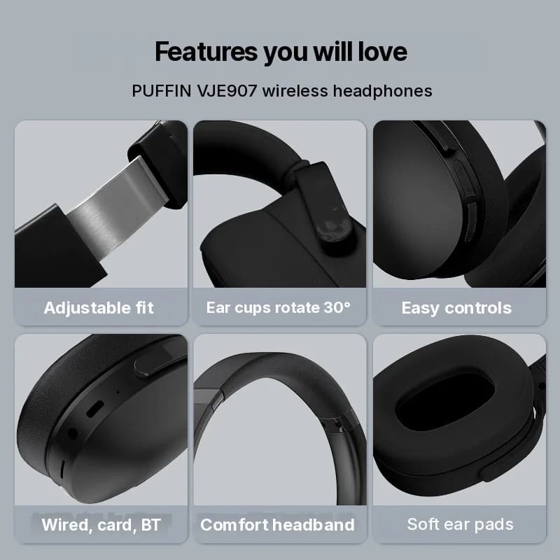 Juhtmevabad kõrvapealsed Bluetooth kõrvaklapid kolme EQ-režiimi ja mikrofoniga