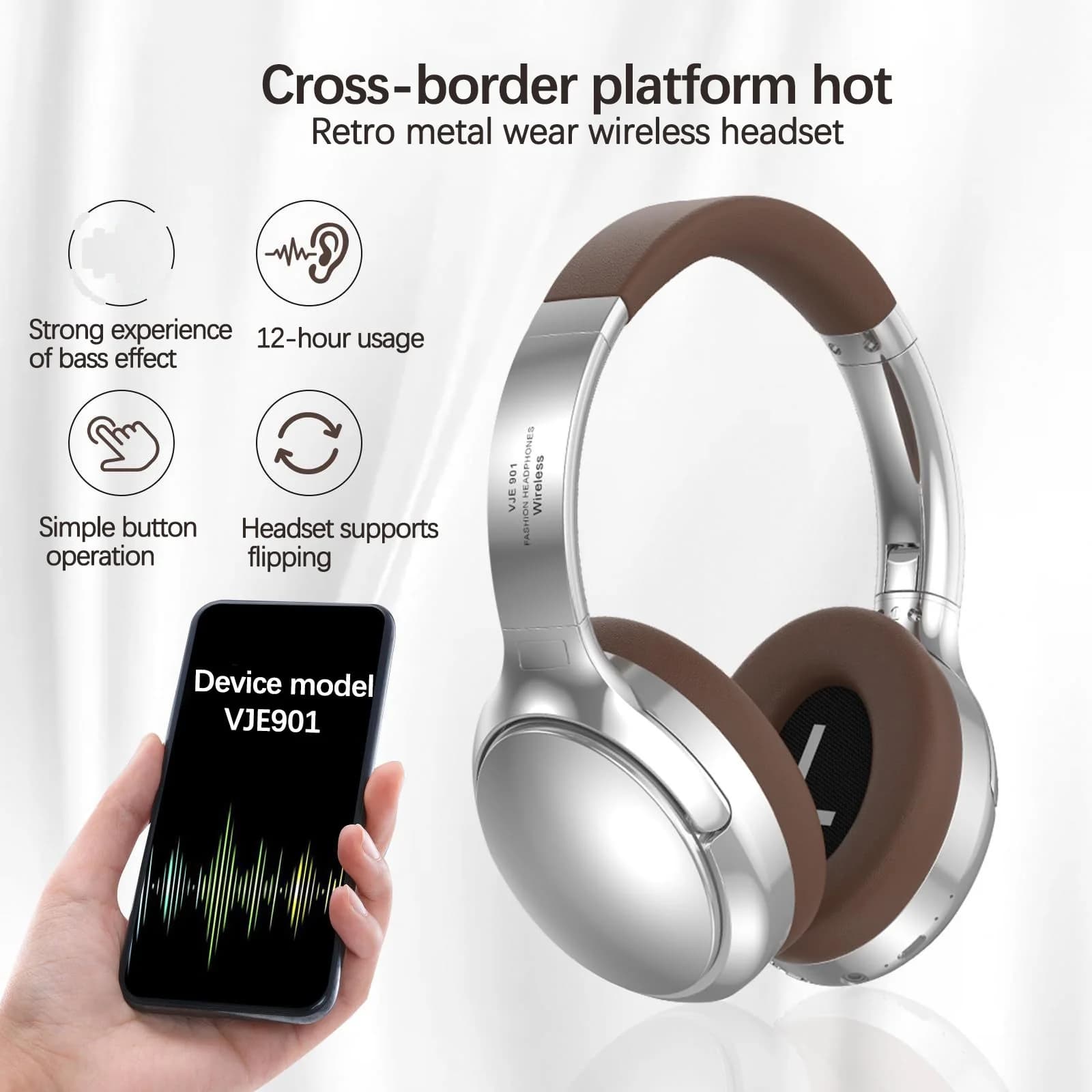 Retro stiilis juhtmevabad Bluetoothi kõrvaklapid stereo heliga ja mikrofoniga