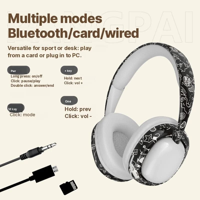 Kõrvapealsed Bluetooth-kõrvaklapid sügava bassi ja juhtmevaba ühendusega