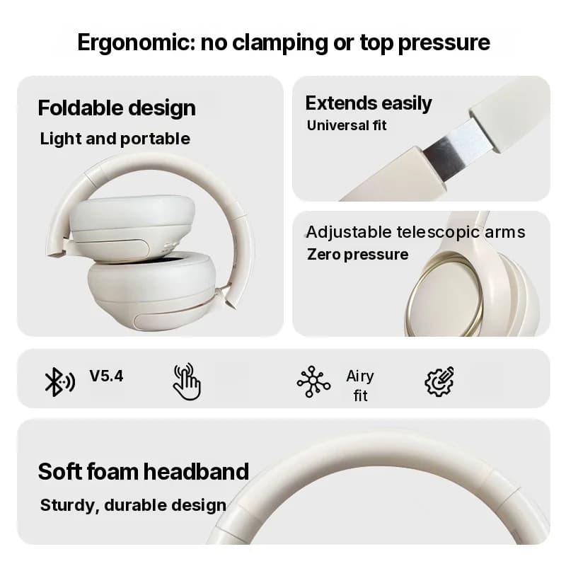 Active Noise Cancelling Wireless Headphones with Mic, 35H Battery