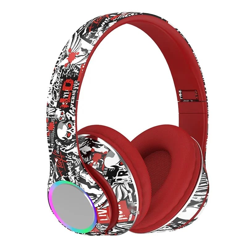 Graffiti-stiilis kõrvapealsed Bluetooth-kõrvaklapid LED-tulede ja sügava bassiga