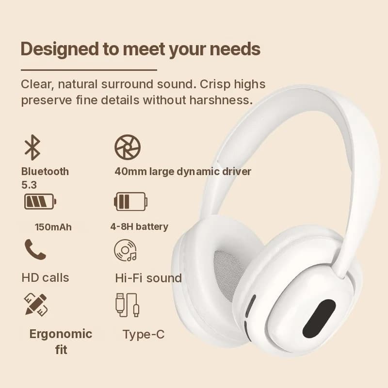 Kõrvapealsed Bluetooth-kõrvaklapid FM-raadio ja TF-kaardi pesaga