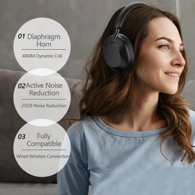 Aktiivse mürasummutusega juhtmevabad kõrvaklapid Bluetooth 5.4, pealekandvad